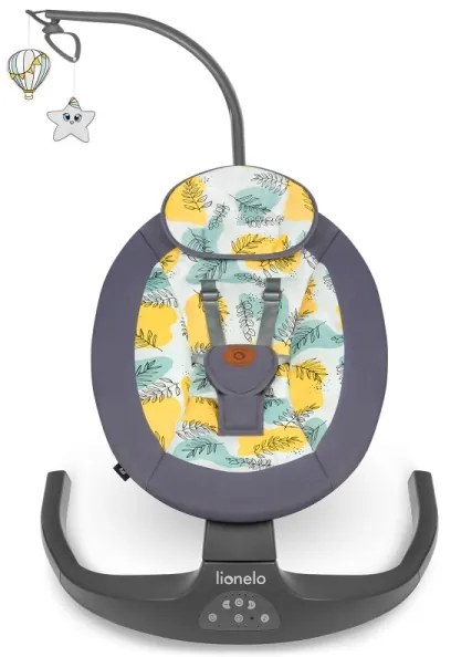 Lionelo - Detské hojdacie lehátko s melódiou RALF 4xAA betónovo sivé + diaľkové ovládanie