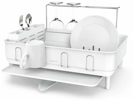 Simplehuman Odkvapkávač riadu s oceľovým rámom na poháre, biela