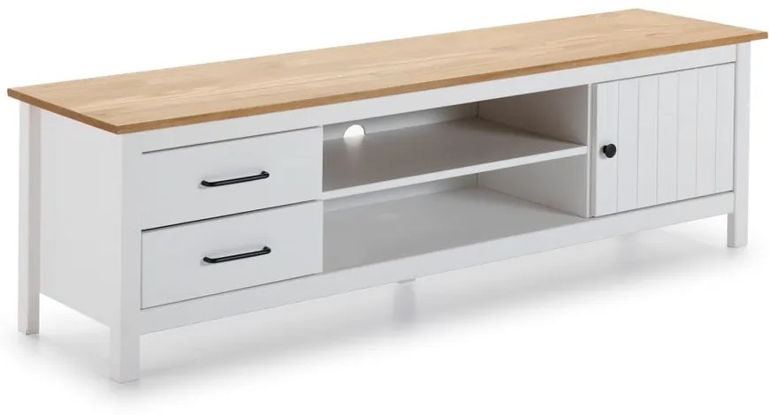 Biely TV stolík z borovicového dreva 158x47 cm Miranda – Marckeric