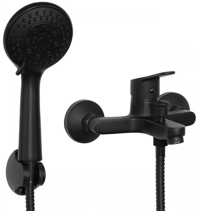 Erga Astat, nástenná vaňová batéria s ručnou sprchovou súpravou, čierna matná, ERG-YKA-BW.ASTAT-W-BLK