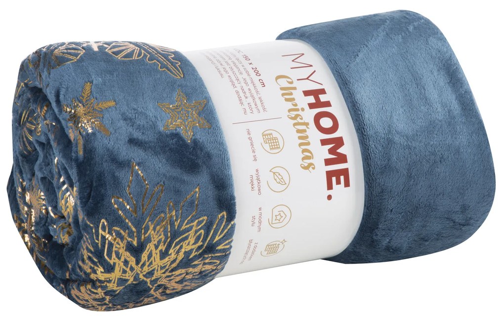 VIANOČNÁ FLEECOVÁ DEKA JOY3 150X200 CM TMAVOMODRÁ
