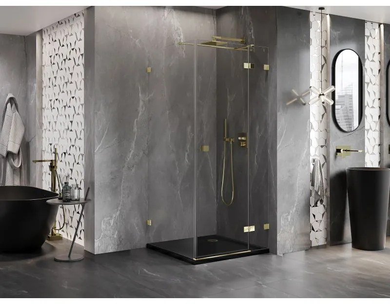 Mexen Lunar T, výklopný sprchový kút pravý 120 x 120 cm, 8mm číre sklo, zlatý profil, 834T-120-120-50-00-P