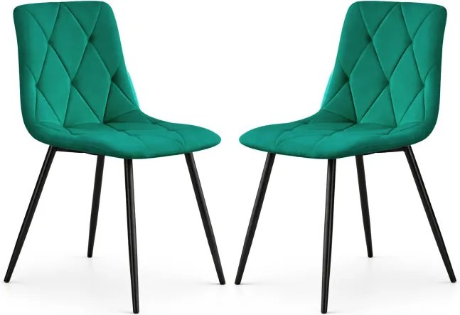 Sada dvoch jedálenských stoličiek MILO zamatové, fľaškovo zelené / čierne nohy (2 ks)