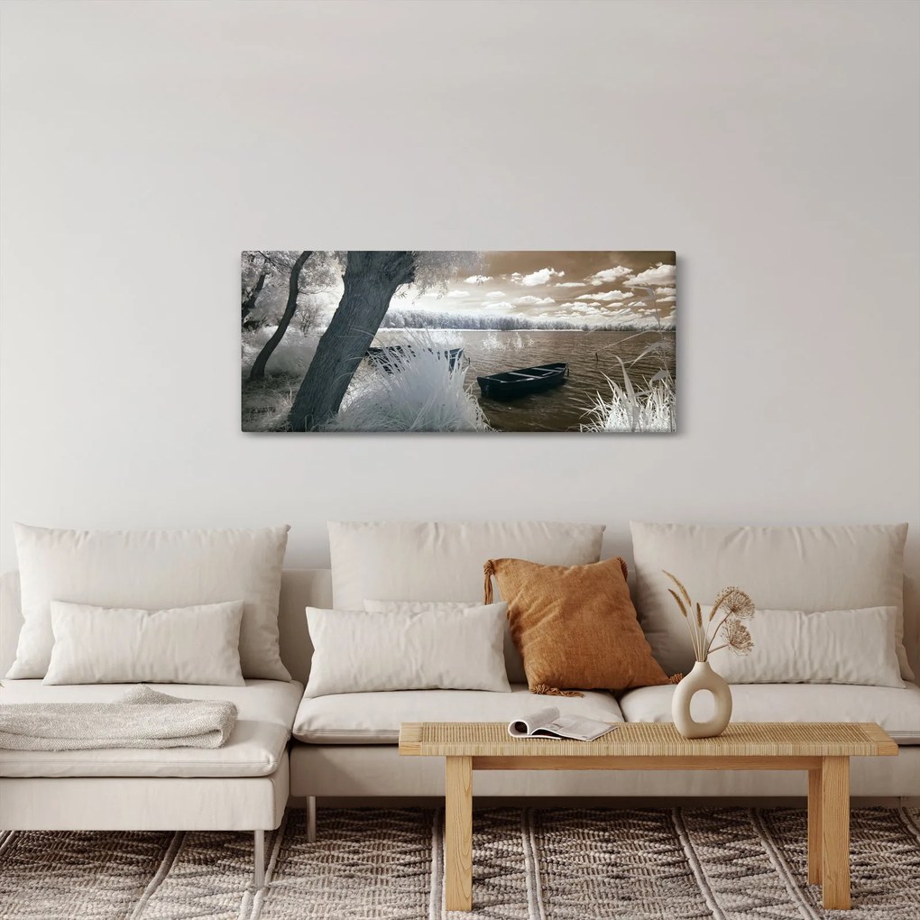 Obraz loďky na jazere (120x50 cm)