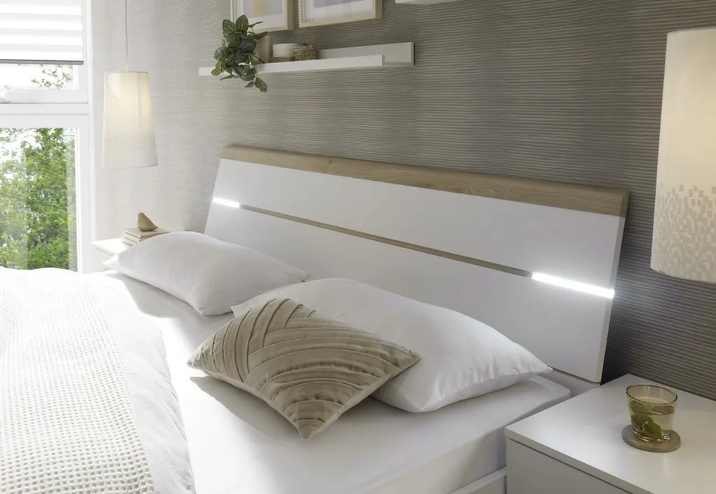 Posteľ s nočnými stolíkmi Kiara 180x200 cm, biela/dub baysen