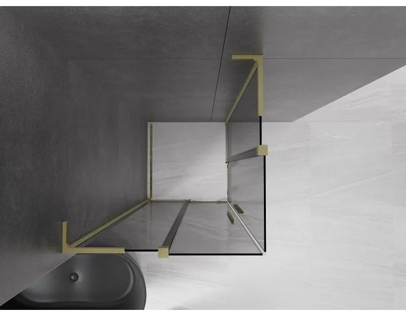 Mexen Velar L Duo, sprchový kút s posuvnými dverami 100 x 100 cm, 8mm šedé sklo, zlatá matná, 871-100-100-02-43-55