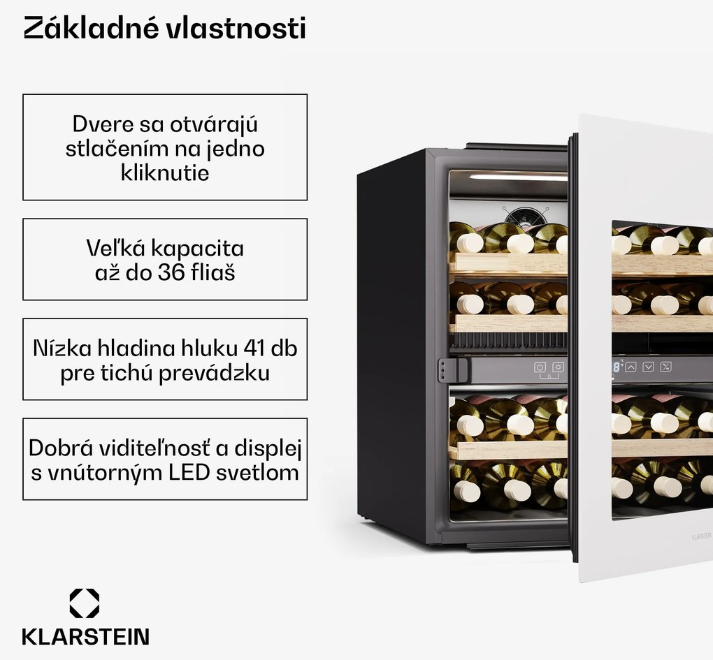 Klarstein Rhone 36 Duo chladnička na víno, 36 fliaš, LED ovládanie, push-to-open, tichá
