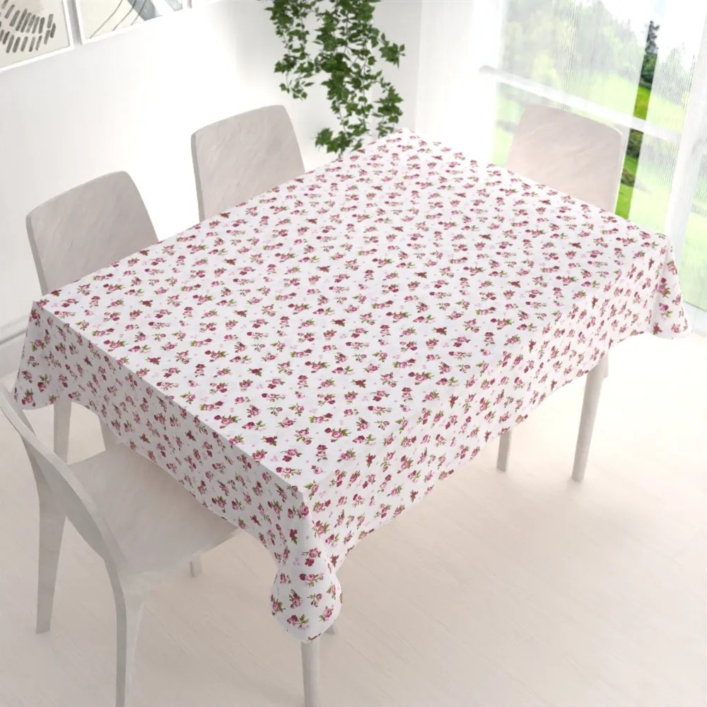 Biante Bavlnený obdĺžnikový obrus Sandra SA-344 Ružovo-červené ružičky na bielom 60x100 cm
