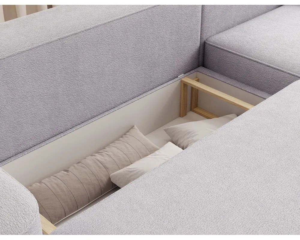 Svetlosivá ženilková rozkladacia/s úložným priestorom rohová pohovka (pravý roh/s leňoškou) Aurumm – ELTAP