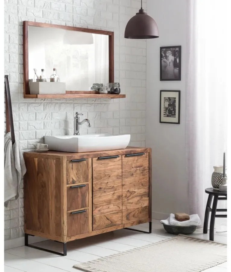 furniture-nabytek.cz - Masívna skrinka do kúpeľne Sydney I, 2 diely, z akáciového dreva, lakovaná, hnedá