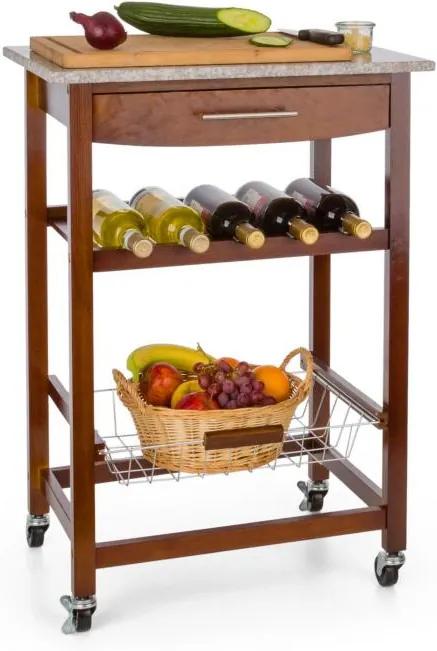 Klarstein Zimmerservice servírovací vozíček, kuchynský vozík, polička na víno, granitová doska, hnedý