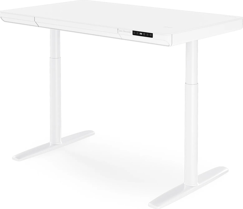 Elektrický písací stôl sit-stand so zásuvkou a bezdrôtovou nabíjačkou Qi biely, 1200 mm: ELLIS