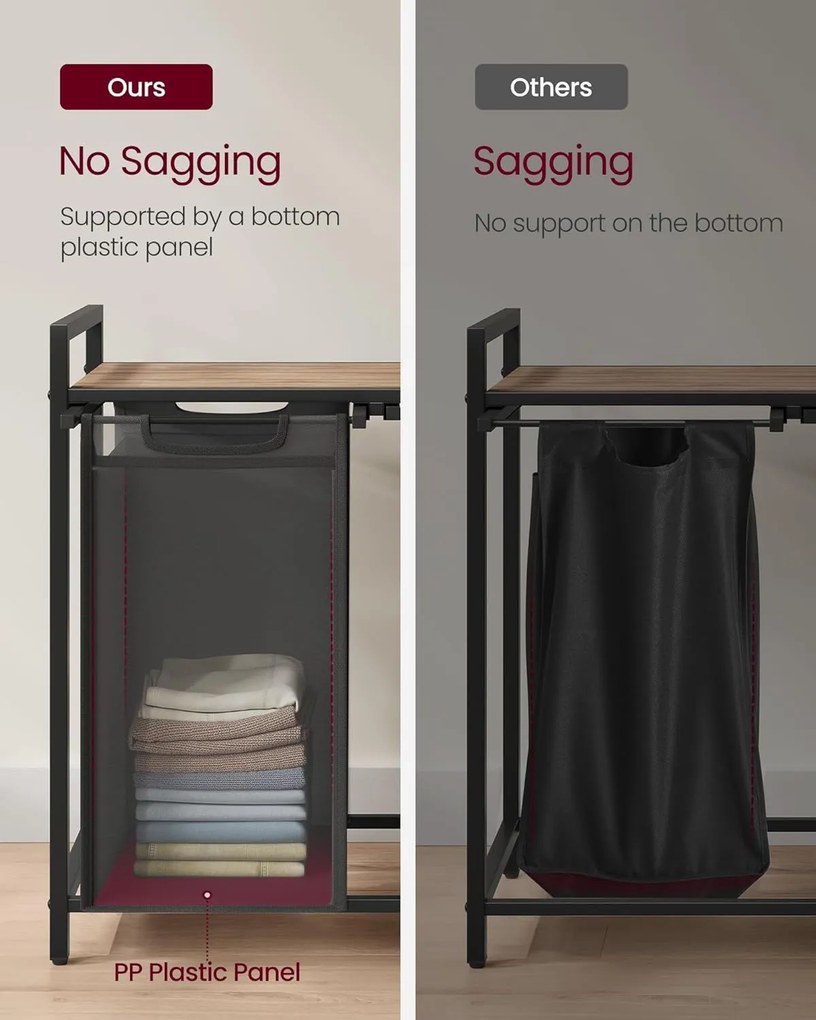 2-priehradkový kôš na bielizeň, 2 x 46 l, 73 x 33 x 72 cm, ťavohnedá a čierna farba