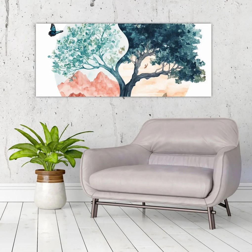 Obraz – Akvarelový strom plný života (120x50 cm)