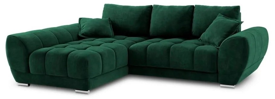 Tmavozelená rozkladacia rohová pohovka so zamatovým poťahom Windsor & Co Sofas Nuage, ľavý roh