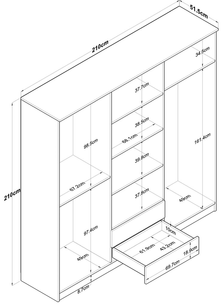 Šatní skříň BA 130 210 cm se zrcadlem ořech/bílá