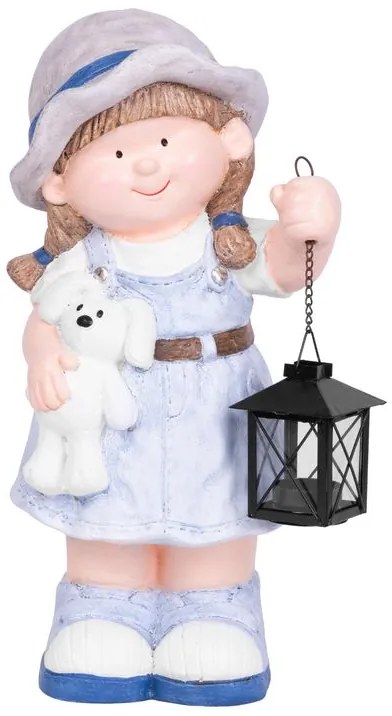 Dekorácia MagicHome, Dievčatko s lampášom, keramika, 20,5x16x41 cm