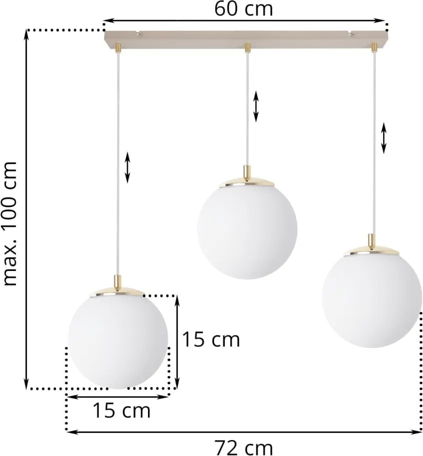 Závesné svietidlo Florence, 3x biele sklenené tienidlo, g/be