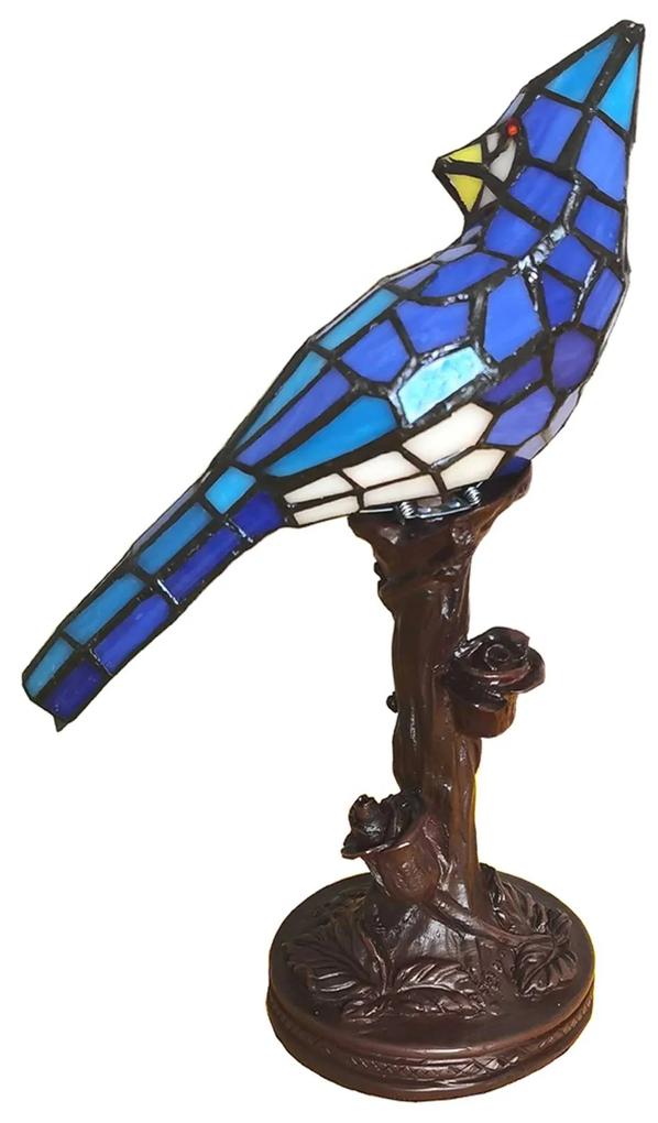Stolová lampa 5LL-6102BL Vták, modrá štýl Tiffany