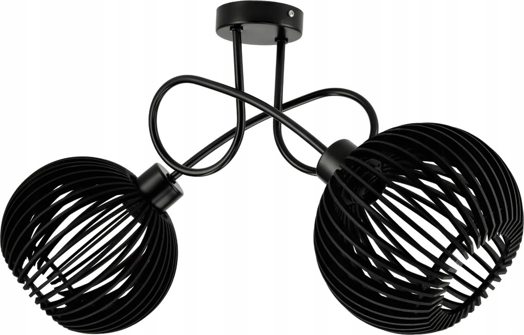 BERGE LED stropné svietidlo 2XE27, drevené, čierne