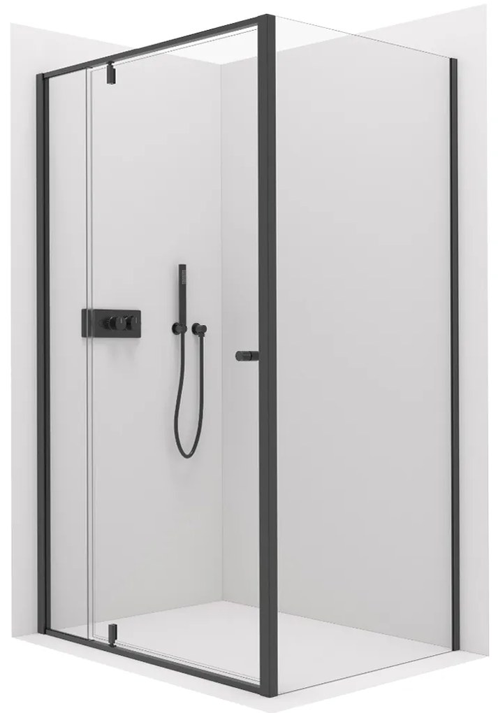 Cerano Santini, sprchovací kút 110(dvere) x 80(stena) x 195 cm, 6mm číre sklo, čierny profil, CER-CER-428977