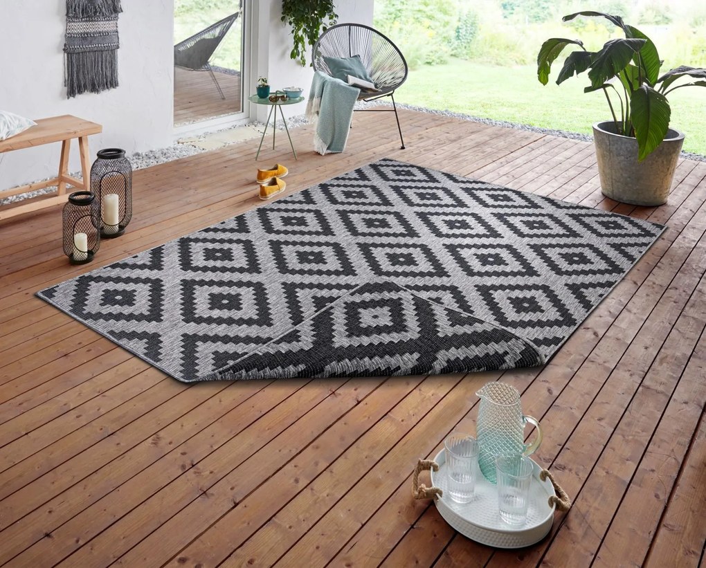 NORTHRUGS - Hanse Home koberce Kusový koberec Twin-Wendeteppiche 105461 Night Silver – na von aj na doma - 80x250 cm