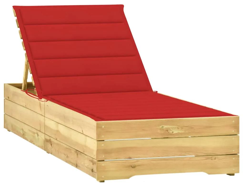 Ležadlo s červeným vankúšom impregnované borovicové drevo