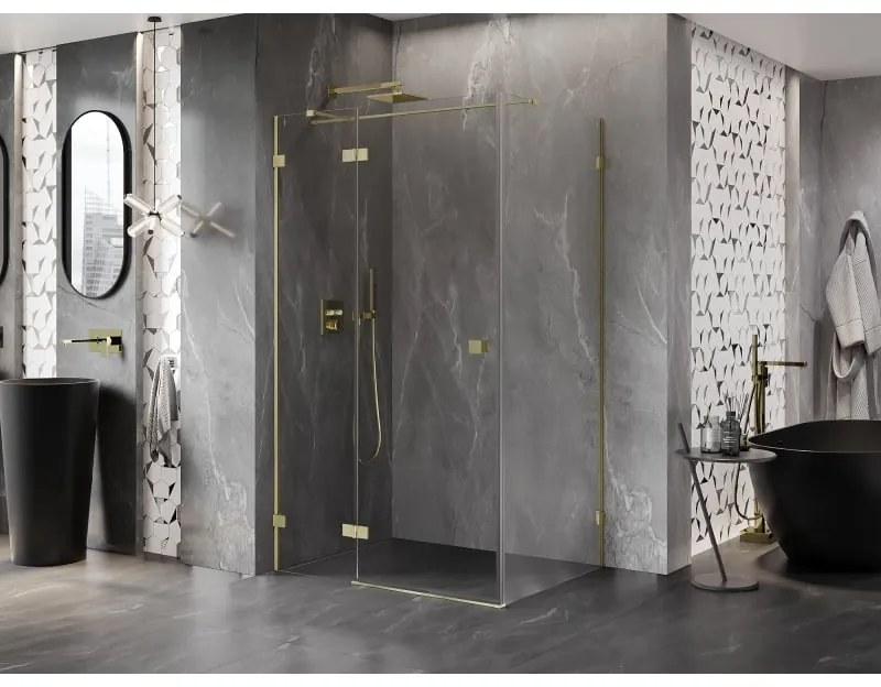 Mexen Lunar T, výklopný ľavý sprchový kút 125 x 100 cm, 8mm číre sklo, zlatý matný profil, 834T-125-100-55-00-L
