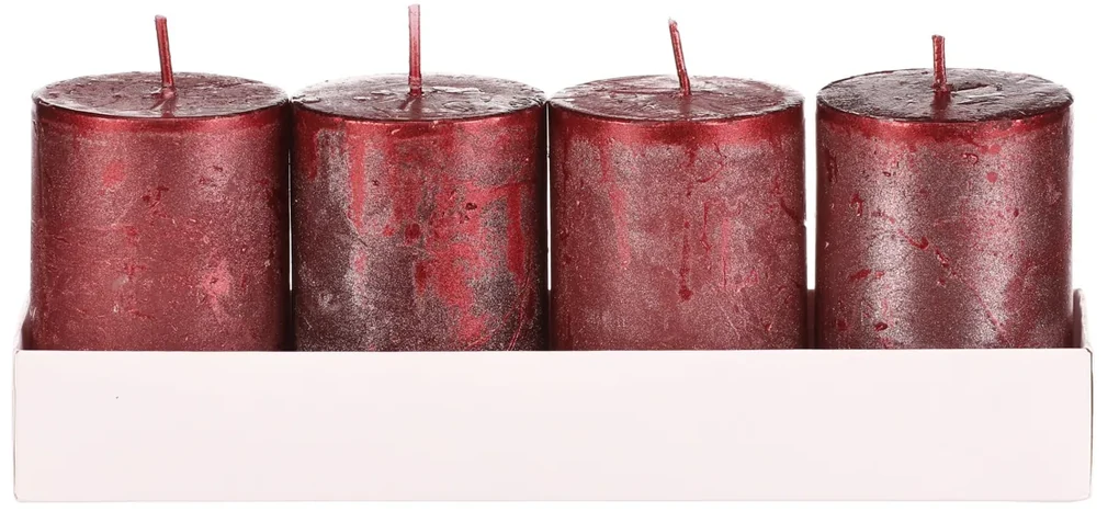 Súprava adventných sviečok červená, 4 ks, parafín, 8 cm