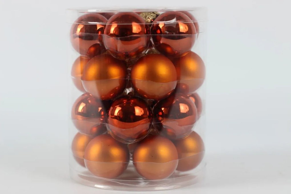 Oranžové vianočné sklenené gule 4cm 24ks