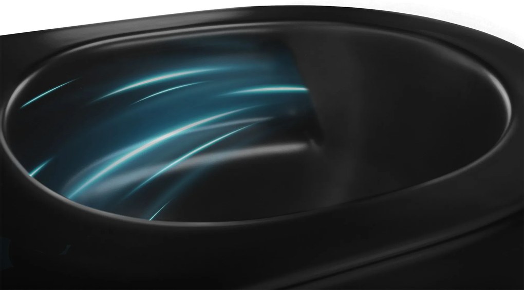 Rea Carlo Mini Tornado NF, závesná WC misa 490x365x350mm + toaletné sedadlo, čierna matná, REA-C3000