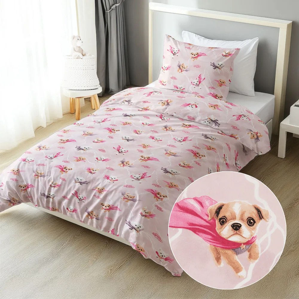 Biante Detské bavlnené posteľné obliečky Sandra SA-650 Psí superhrdinovia na staroružovom Predĺžené 140x220 a 70x90 cm
