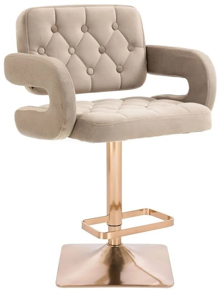 LuxuryForm DESIGN Barová stolička ADRIA VELUR na zlatej hranatej podstave - latte