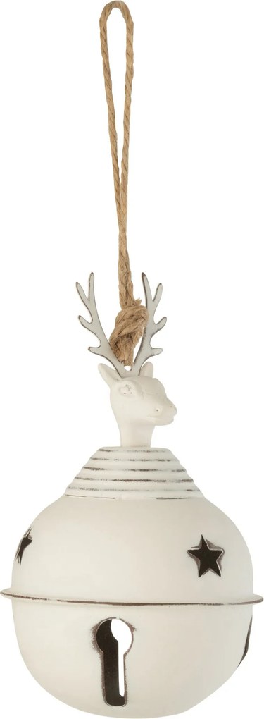 Béžová antik závesná kovová ozdoba rolnička s jeleňom Deer - Ø 9*15cm