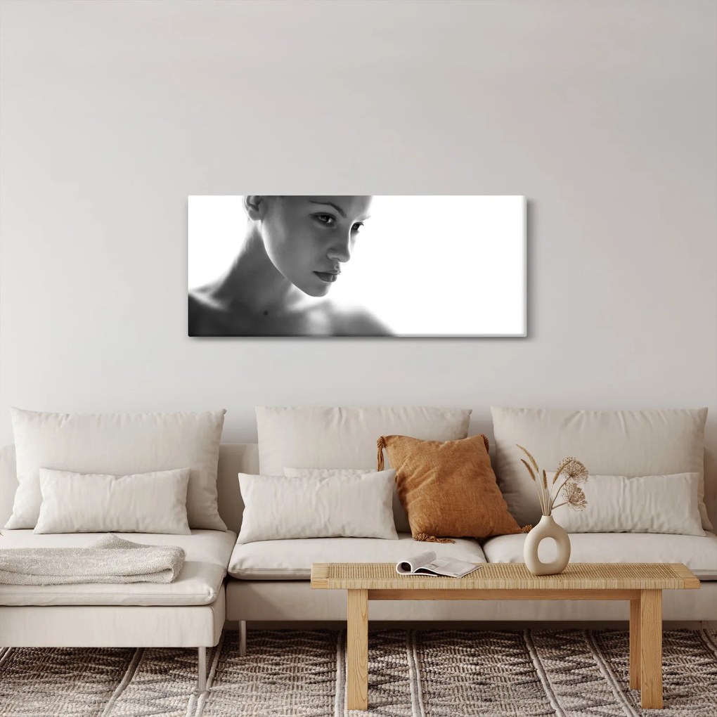 Obraz - Čiernobiely portrét ženy (120x50 cm)