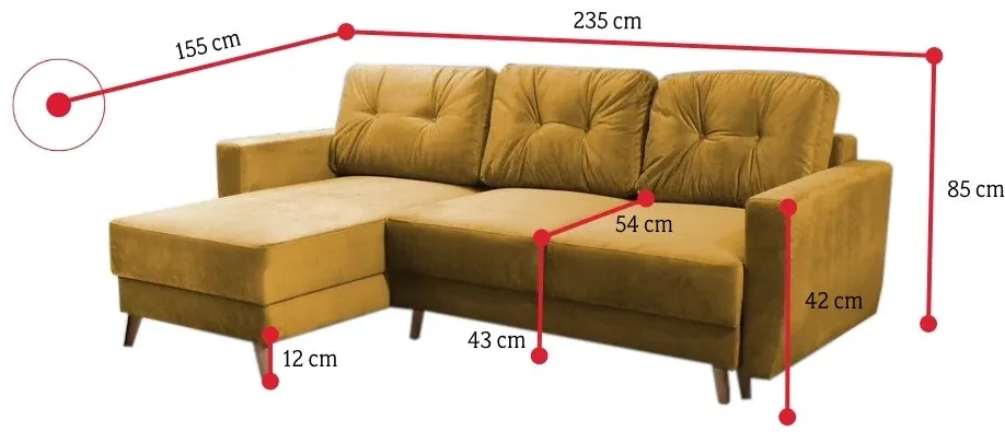 Rohová rozkladacia sedačka VIKING, 235x85x155, velluto 11
