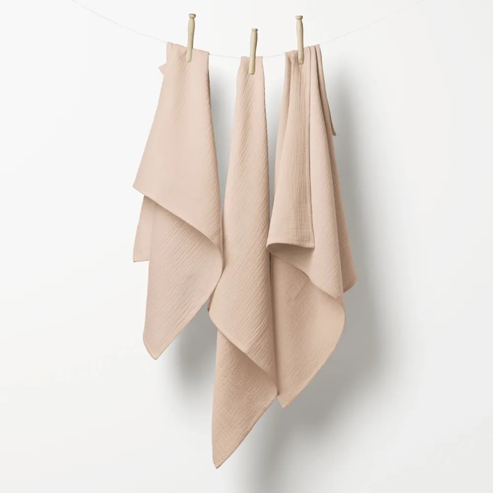 Biante Mušelínová plienka/dečka Nature MSN-068 Púdrovo béžová - ZVÝHODNENÁ SADA 3 KS 70x70 cm - Sada 3 ks