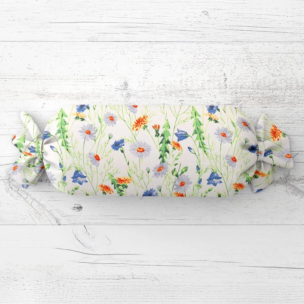 Biante Vankúš valec bonbon Sandra SA-601 Margaréty a zvončeky na bielom 15x40 cm