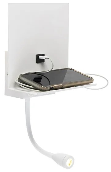 Moderná nástenná lampa biela s USB a flexibilným ramenom - Flero
