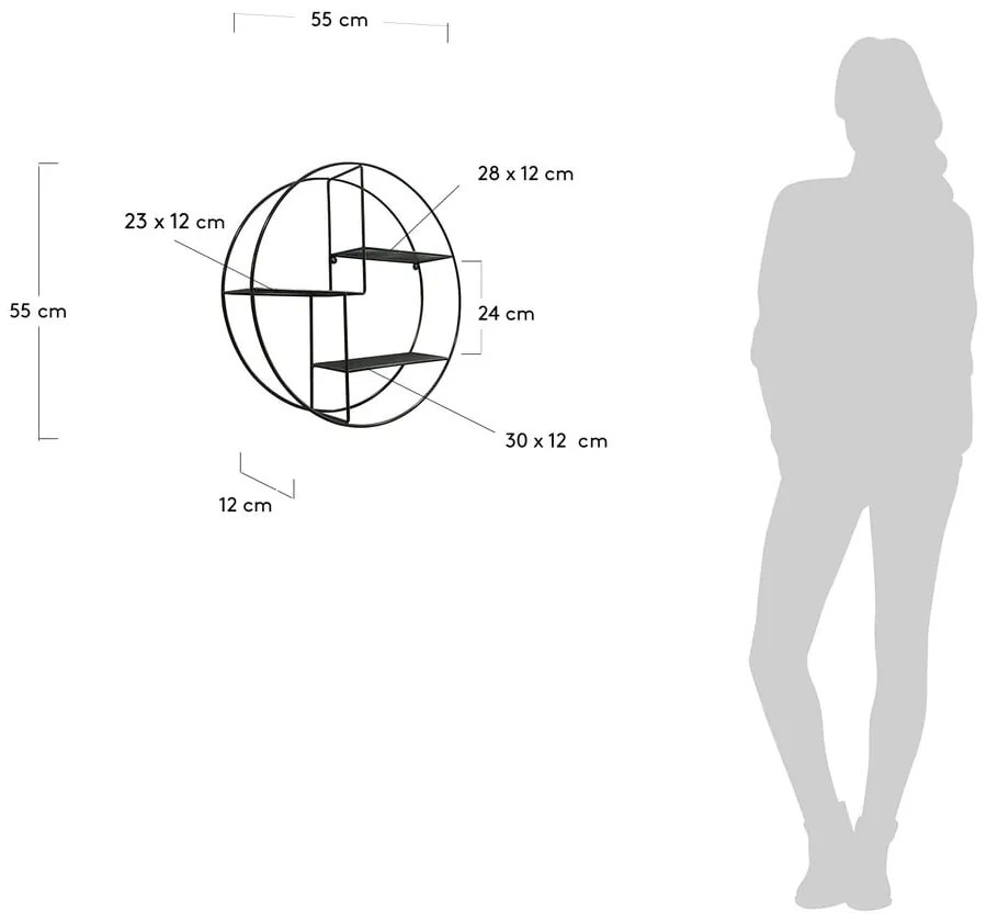 Čierna okrúhla nástenná polica La Forma, ø 55 cm