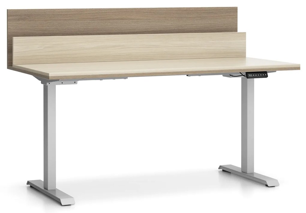 PLAN Výškovo nastaviteľný stôl SINGLE LAYERS, 160x80 cm, 2 motory, s prepážkami, dub prírodný/dub morený