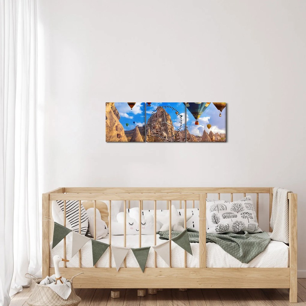 Obraz - Teplovzdušné balóny, Cappadocia, Turkey. (s hodinami) (90x30 cm)