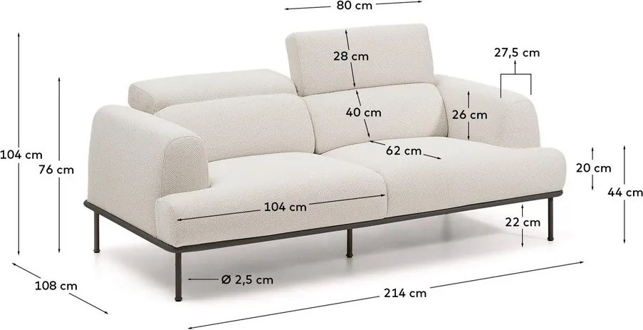 Béžová ženilková polohovacia pohovka 214 cm Aurum – Kave Home