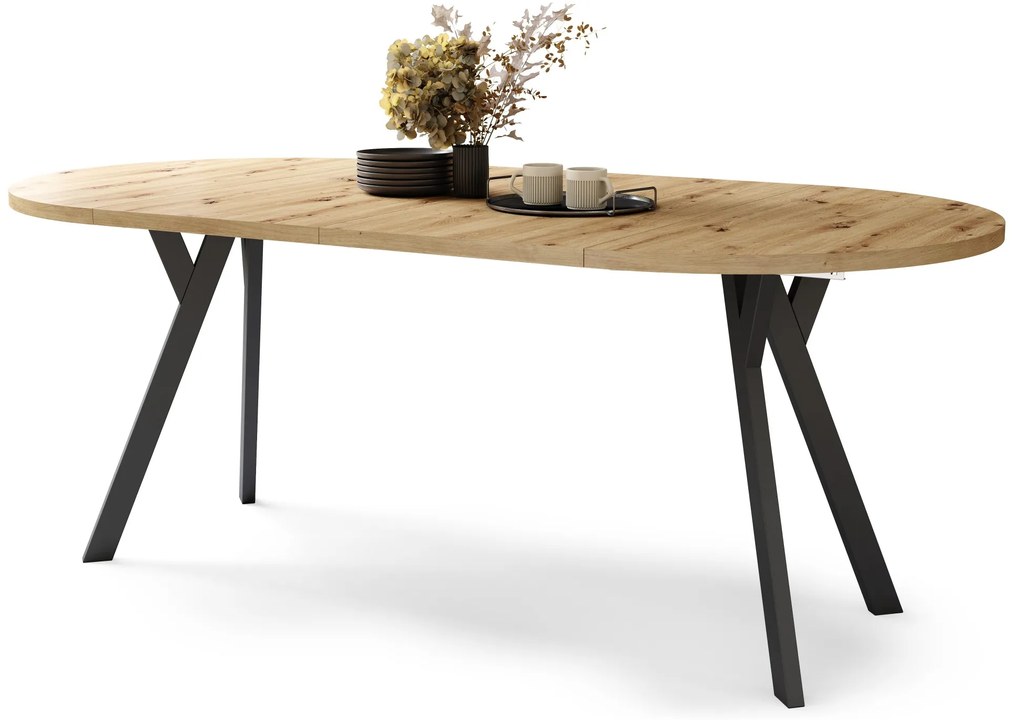ALDO 100 Dub Artisan/čierne nohy - OKRÚHLY LOFTOVÝ/INDUSTRIÁLNY ROZKLADACÍ STÔL DO OBÝVAČKY/JEDÁLNE