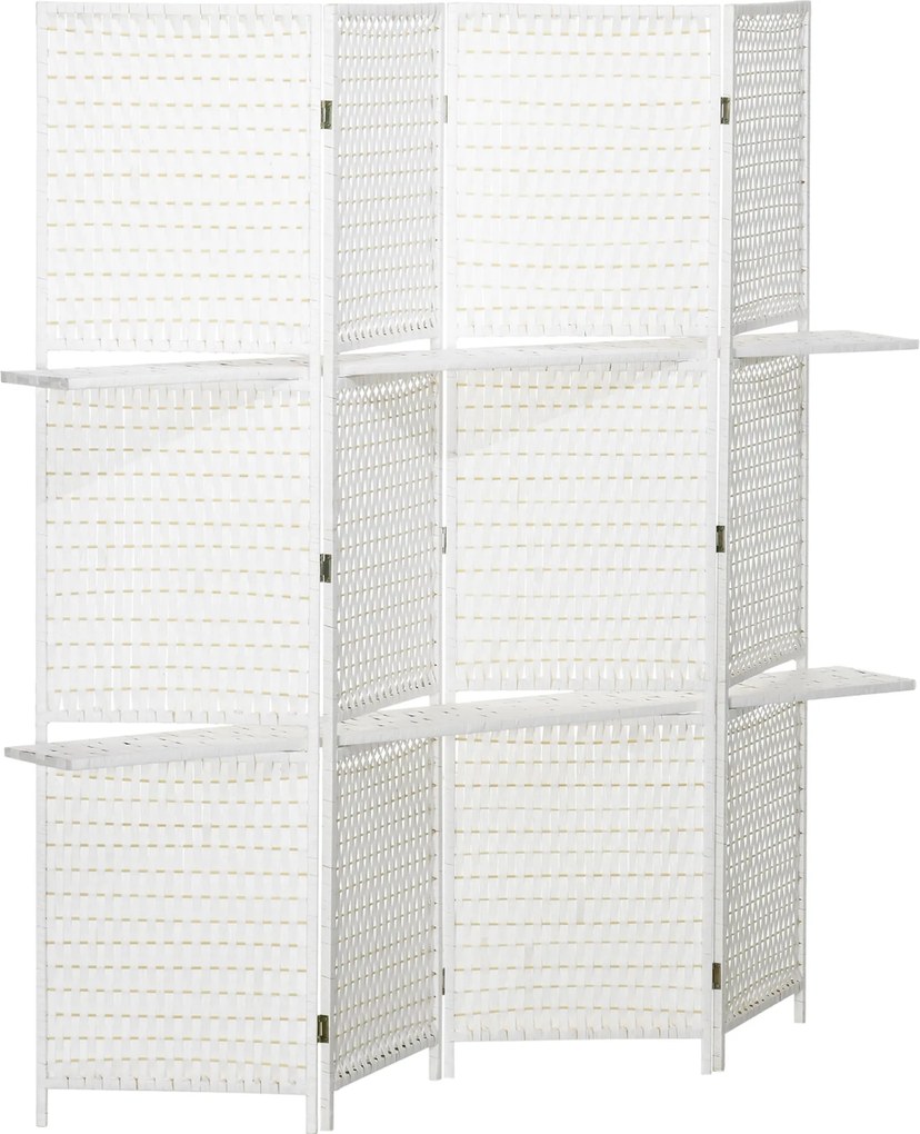 HOMCOM Rozkladací Delič Izb 4 Panely 181x180 cm S Odtieňmi a Poličkami Pre Spálne, Obývacie Izby a Kuchyne - Biela | Aosom