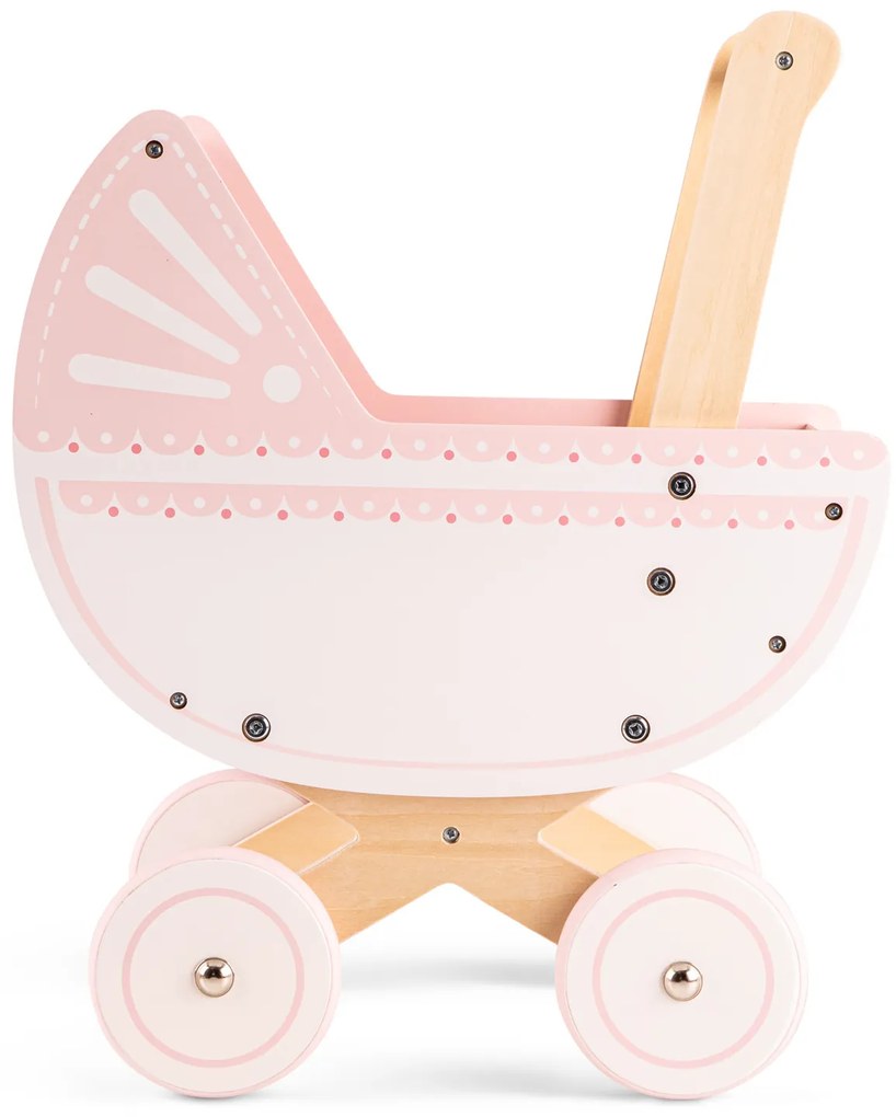 Drevený kočík pre bábiky vrátane perinky a vankúšika - ružový