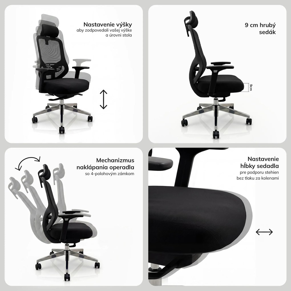 Ergonomická kancelárska stolička so sieťovinou čierna AXIS