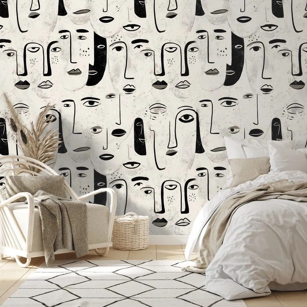 Samolepiaca tapeta abstraktné čiernobiele tváre