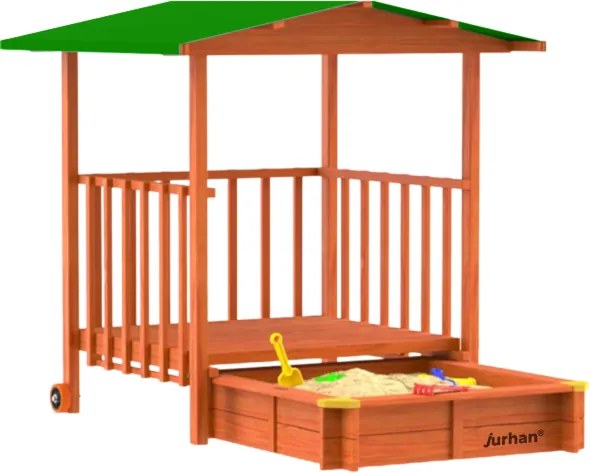 Pieskovisko s verandou SUNNY, 130x130x143cm, hnedá/zelená Jurhan