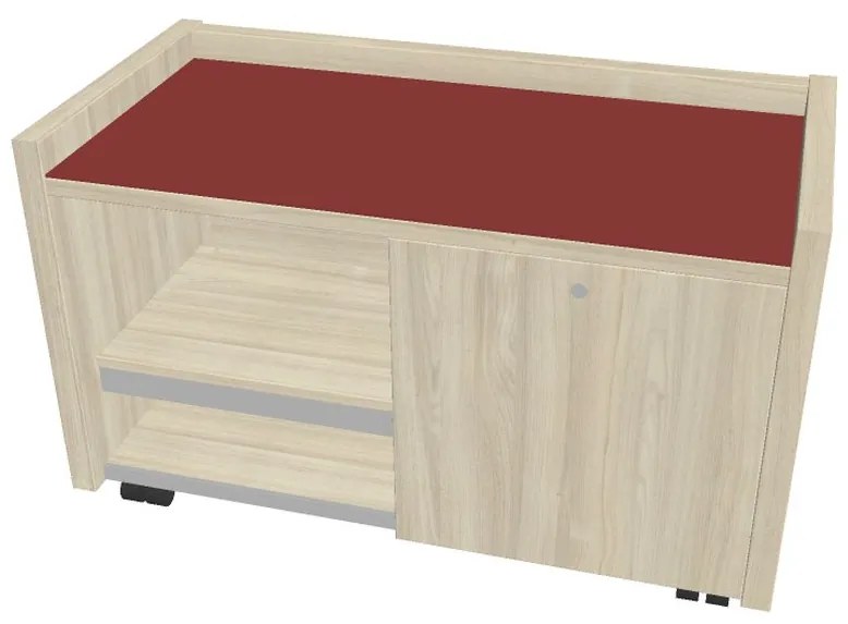 Mobilný kontajner Verno 100 x 50 cm so sklom, pravý, agát / červená